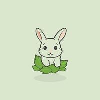 Cute bunny with green leaves element illustration in flat style vector