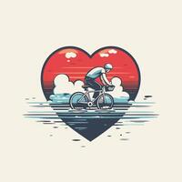 Cyclist in the heart element illustration on a white background vector