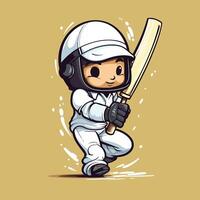 Cricket player with bat and helmet element cartoon illustration vector