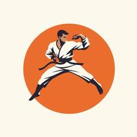 Taekwondo icon element illustration of a karate man performing a kick vector