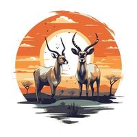 Two antelopes on the background of the sunset element illustration vector