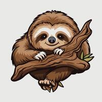 Cute sloth on a tree branch element illustration in cartoon style vector