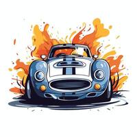 element illustration of a classic car on fire background Design element for poster card banner vector