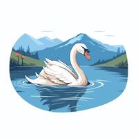Swan swimming on the lake element illustration in cartoon style vector
