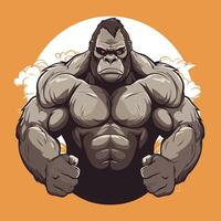 element illustration of a strong gorilla with big muscles on orange background vector