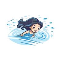 element illustration of a girl swimming in the pool Cartoon style vector