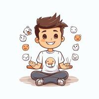 element illustration of a boy sitting in lotus position and meditating vector