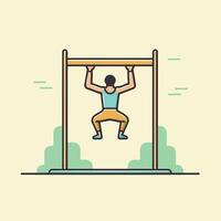 Man doing pull ups on horizontal bar Flat style illustration vector