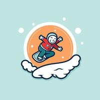 Snowboarder riding a snowboard element illustration in cartoon style vector