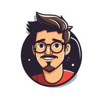 element illustration of a hipster man with glasses and beard in circle vector