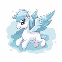 Cute cartoon pegasus with wings flying in the clouds element illustration vector