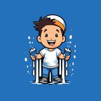 Illustration of a boy with crutches on a blue background vector
