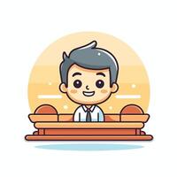 Cute cartoon boy sitting on bench Flat design element illustration vector