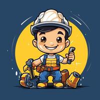 Cute little builder boy with a tool in his hand element illustration vector
