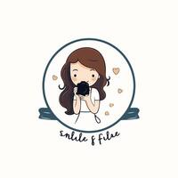 element illustration of a girl with a camera on a white background vector