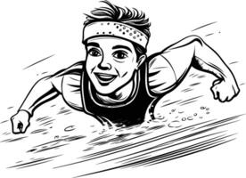 element illustration of a swimmer in the water Black and white image vector