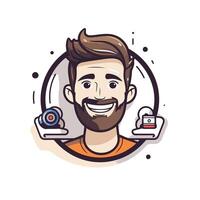 Hipster man with beard element illustration in cartoon style vector
