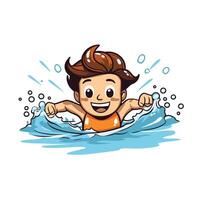 Little boy swimming in the sea illustration on a white background vector