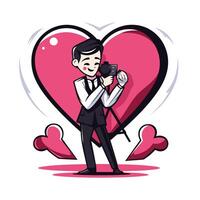 element illustration of a photographer with a camera in the shape of a heart vector