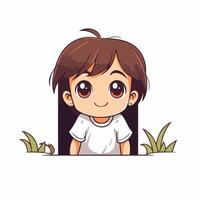 cute little girl in the garden character element design element illustration design vector