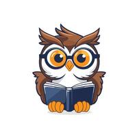Cute owl reading a book isolated on white background illustration vector
