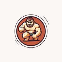 illustration of a strong man bodybuilder in a circle Bodybuilder logo vector