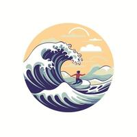 Surfer on a big wave element illustration in flat style vector