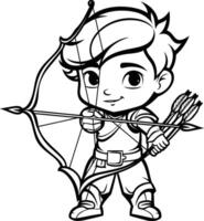 Cupid Black and White Cartoon Illustration Clip Art vector