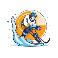 Ice hockey player with the stick and puck on ice element illustration vector