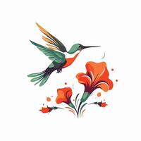 Hummingbird and flowers element Illustration isolated on a white background vector