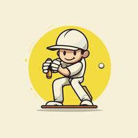 Cricket player with bat and ball element illustration in cartoon style vector