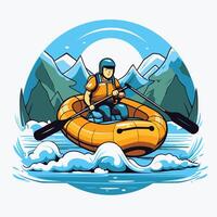 Man in a kayak on the background of mountains element illustration vector