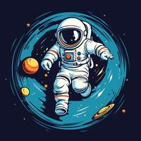 Astronaut in space illustration for t shirt print design vector