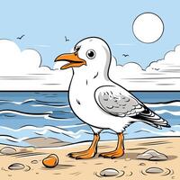 Seagull on the beach element illustration in cartoon style vector