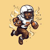 American football player running with ball and helmet illustration in cartoon style vector