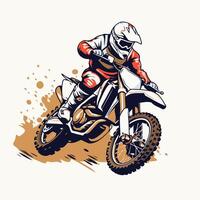 Motocross rider on the race illustration in retro style vector
