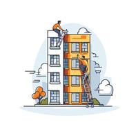 illustration of a man climbing the ladder to the building Flat style vector