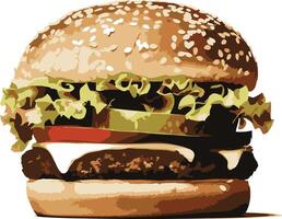 A Tempting Burger with Sesame Seed Bun vector