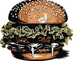 Delicious Sesame Seed Burger with Dripping Sauce vector