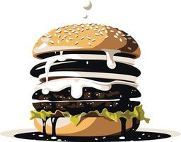 Burger with Dripping Sauce and Sesame Seeds vector