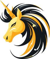 Stylized unicorn head with black and yellow mane, perfect for logos, branding, or fantasy themed designs vector