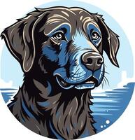 A close up portrait of a black labrador retriever, with a friendly and inquisitive expression vector