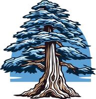 A majestic cedar tree, rendered in a bold graphic style, stands tall against a blue sky vector