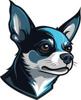 A cool, stylized illustration of a chihuahua with blue and black fur, perfect for apparel, pet products, or any design project needing a playful and modern touch vector