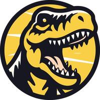A fierce and dynamic logo featuring a roaring t rex in a circular design vector