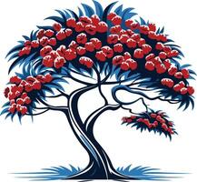 Stylized illustration of a tree with red blossoms, perfect for nature, environmental, or botanical designs vector