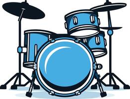 A cartoon style illustration of a blue drum set with cymbals and stands, perfect for music related projects, websites, or designs vector