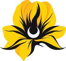 Stylized Yellow Flower with Crescent Moon vector