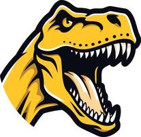 A fearsome, cartoon style t rex head with a menacing open mouth, perfect for branding or graphic design projects that need a strong, powerful visual vector