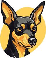 Cute and playful, this cartoon illustration of a miniature pinscher is perfect for pet related projects, branding, or social media vector